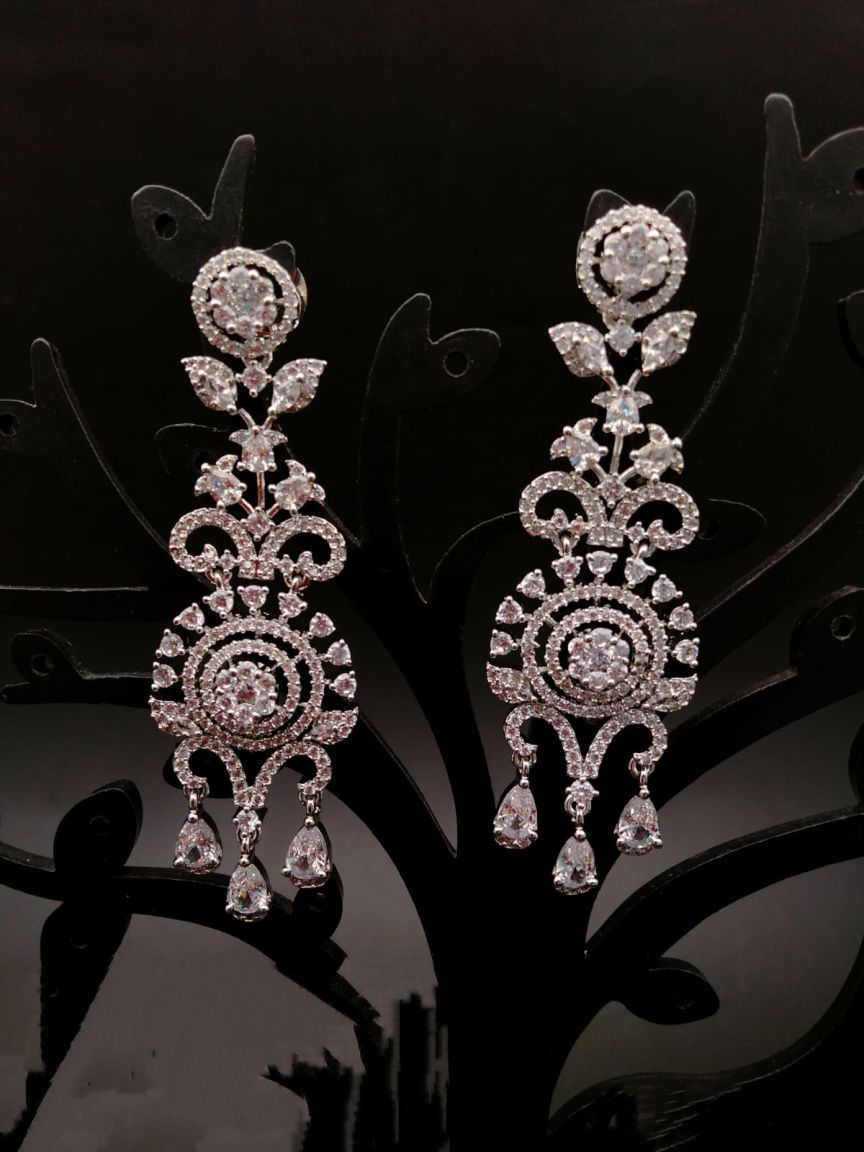 EARRINGS IN AMERICAN DIAMOND JEWELLERY STYLE | DESIGN - 41397