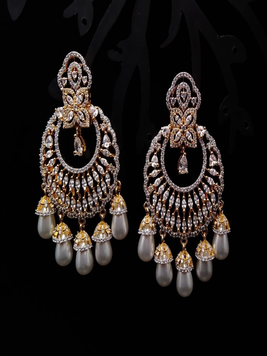 EARRINGS IN AMERICAN DIAMOND JEWELLERY STYLE | DESIGN - 41407
