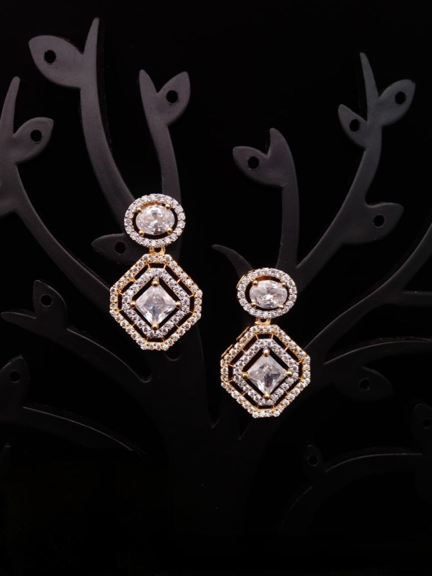 EARRINGS IN AMERICAN DIAMOND JEWELLERY STYLE | DESIGN - 41422
