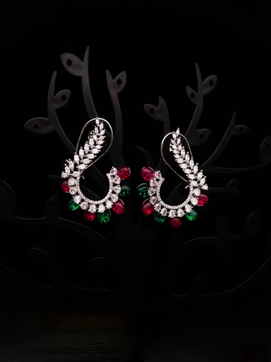 EARRINGS IN AMERICAN DIAMOND JEWELLERY STYLE | DESIGN - 41431