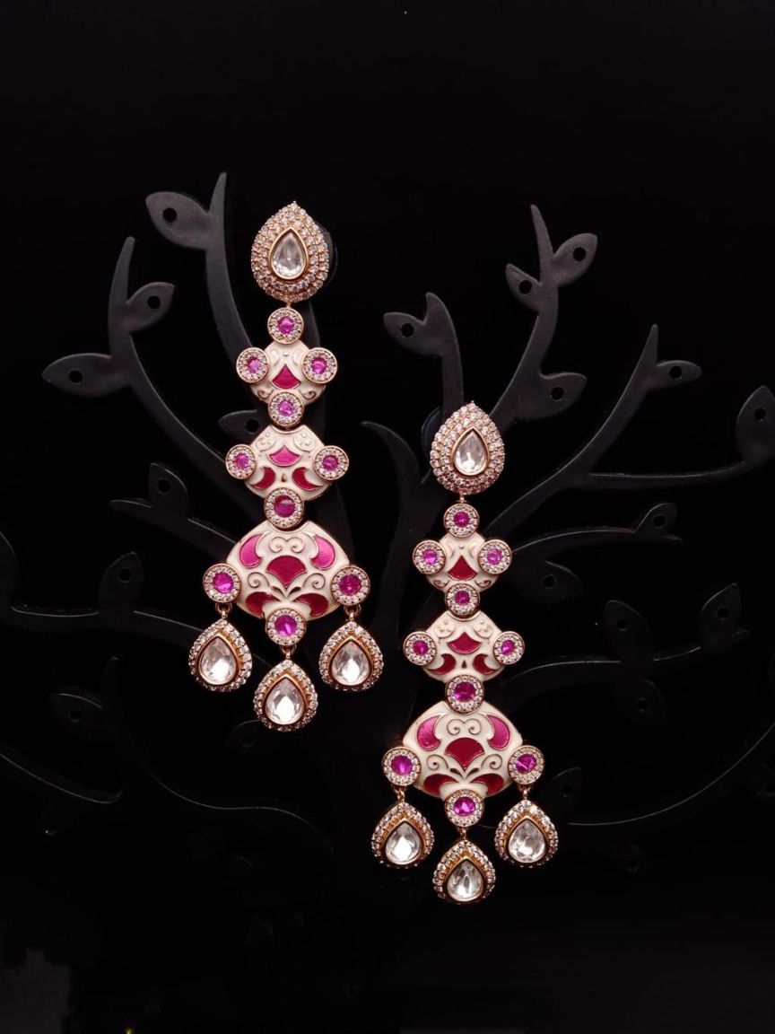 EARRINGS IN KUNDAN (VILANDI) STYLE | DESIGN - 80032