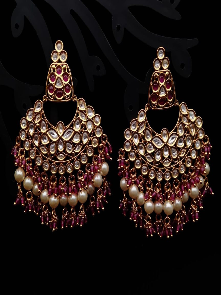 EARRINGS IN KUNDAN (VILANDI) STYLE | DESIGN - 80053