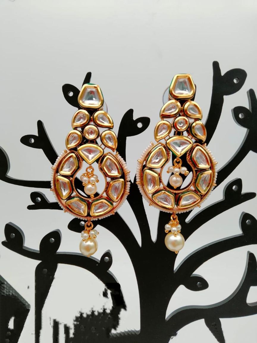 EARRINGS IN KUNDAN (VILANDI) STYLE | DESIGN - 80104