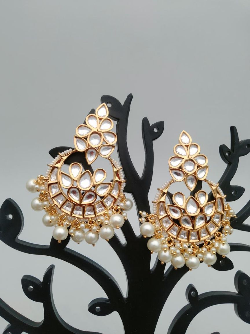 EARRINGS IN KUNDAN (VILANDI) STYLE | DESIGN - 80125
