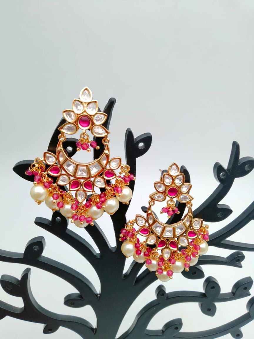 EARRINGS IN KUNDAN (VILANDI) STYLE | DESIGN - 80127