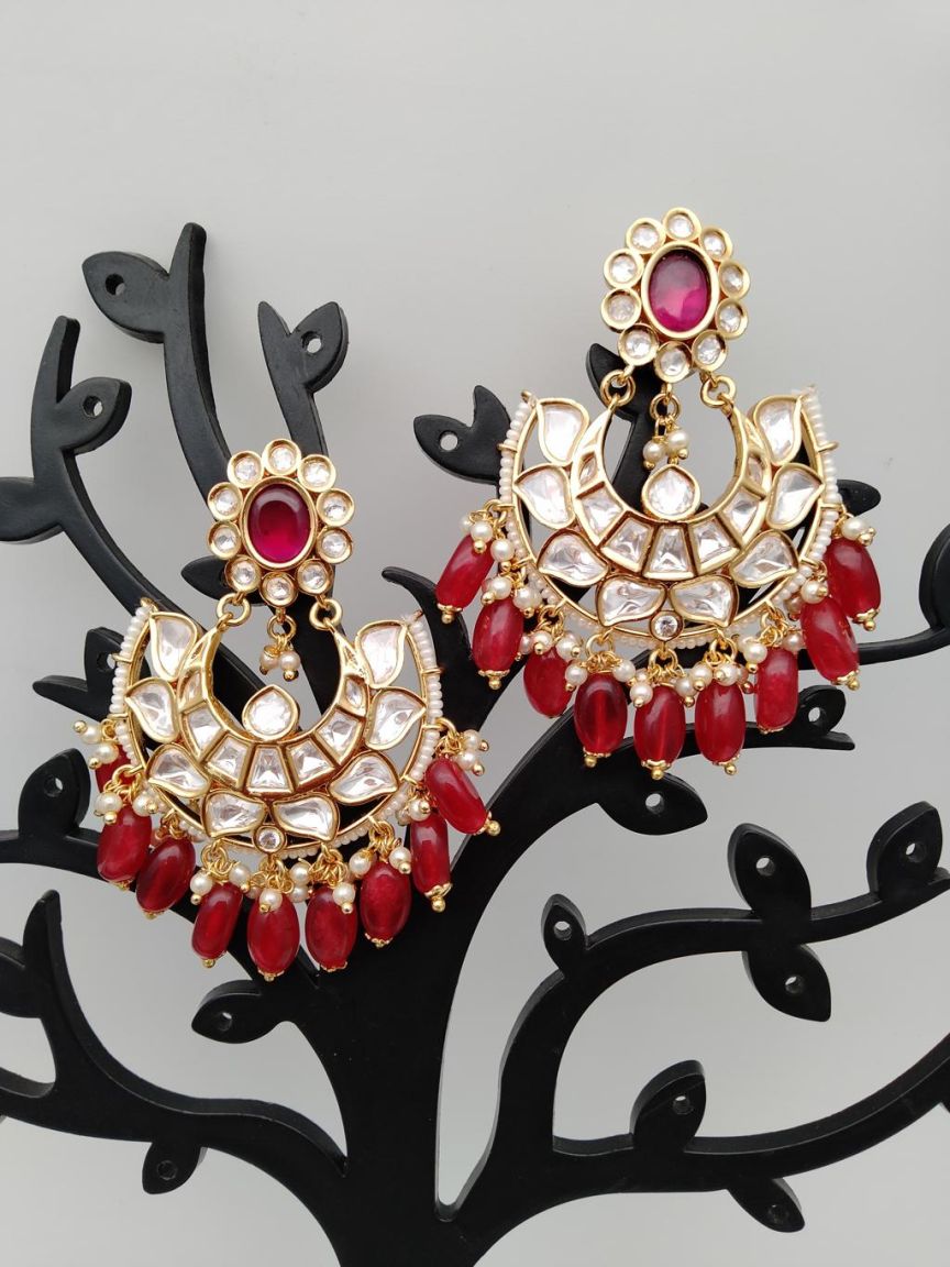EARRINGS IN KUNDAN (VILANDI) STYLE | DESIGN - 80128