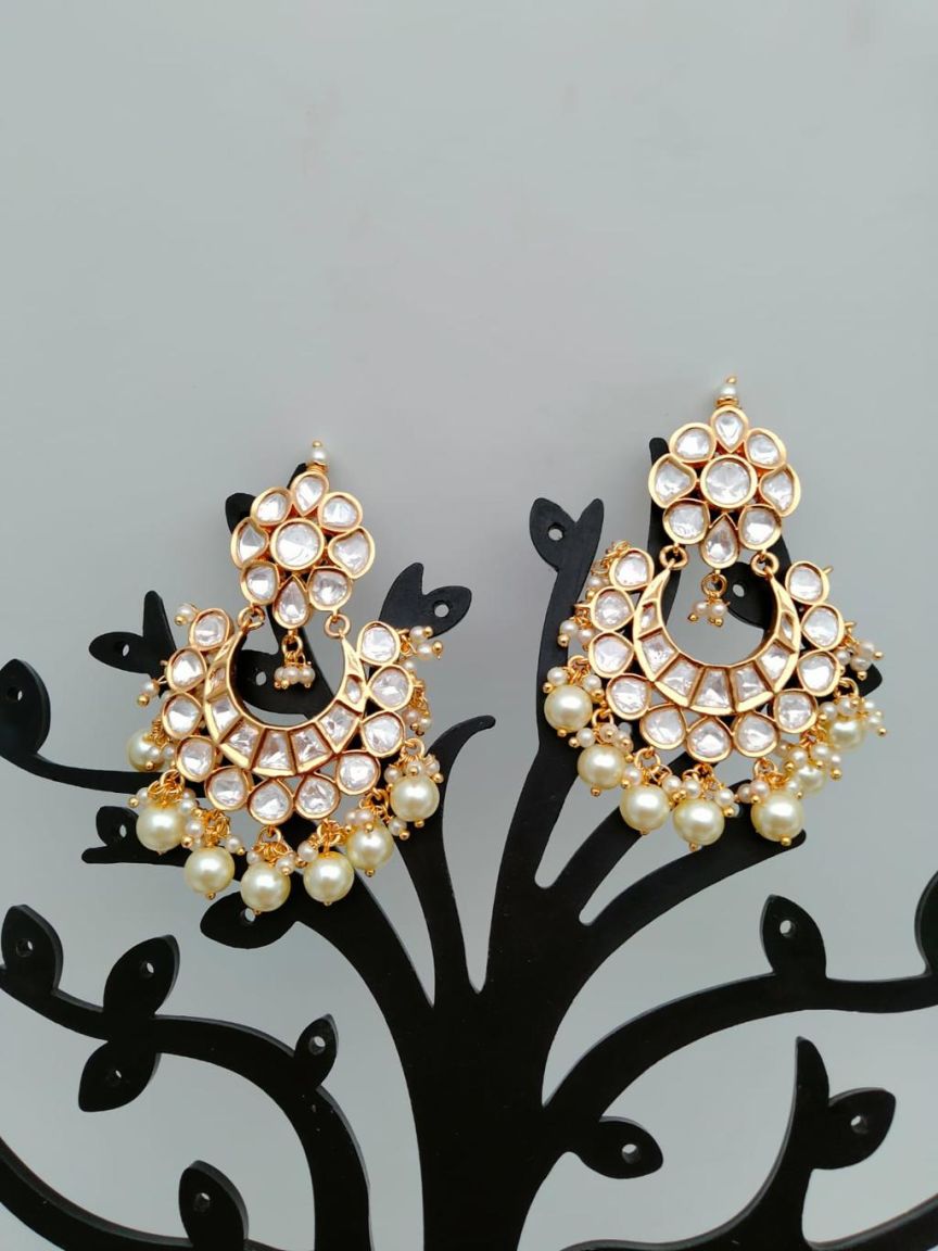 EARRINGS IN KUNDAN (VILANDI) STYLE | DESIGN - 80129