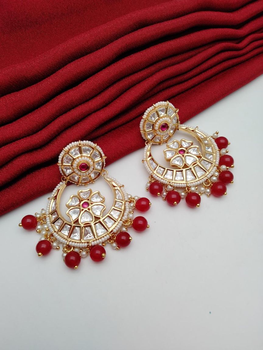 EARRINGS IN KUNDAN (VILANDI) STYLE | DESIGN - 80133