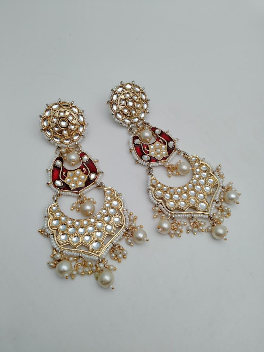 EARRINGS IN KUNDAN (VILANDI) STYLE | DESIGN - 80141