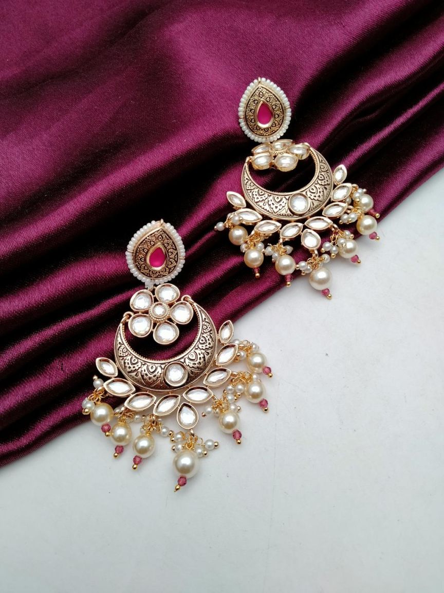 EARRINGS IN KUNDAN (VILANDI) STYLE | DESIGN - 80149