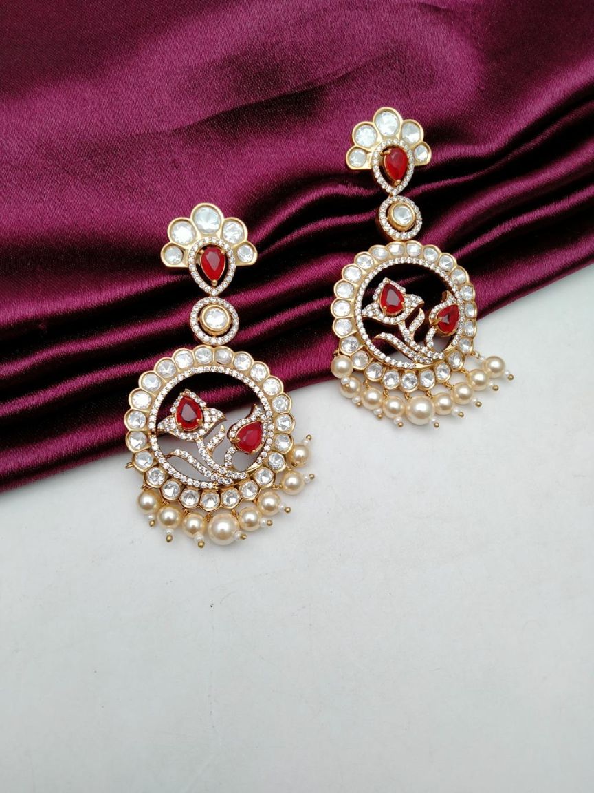 EARRINGS IN KUNDAN (VILANDI) STYLE | DESIGN - 80150