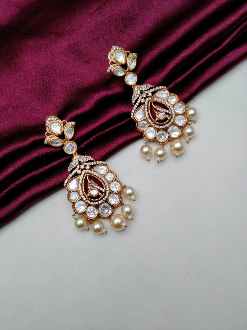 EARRINGS IN KUNDAN (VILANDI) STYLE | DESIGN - 80156