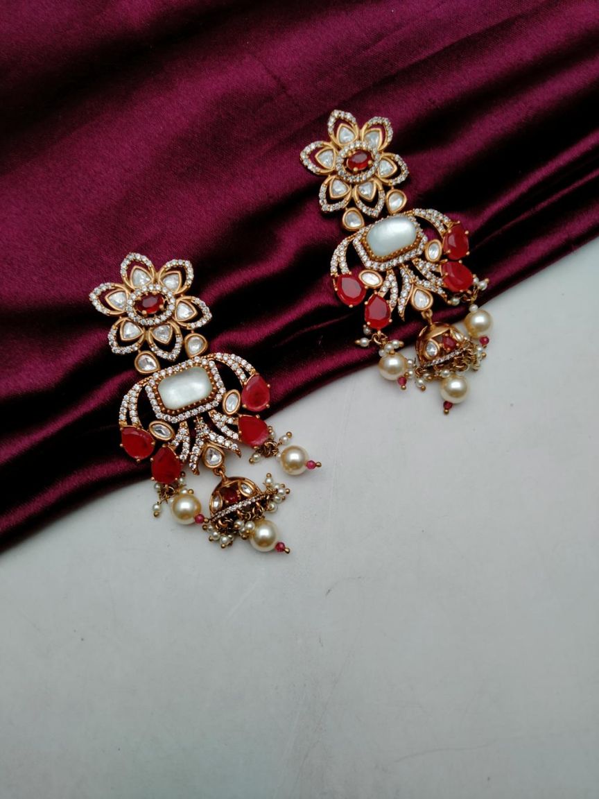 EARRINGS IN KUNDAN (VILANDI) STYLE | DESIGN - 80166