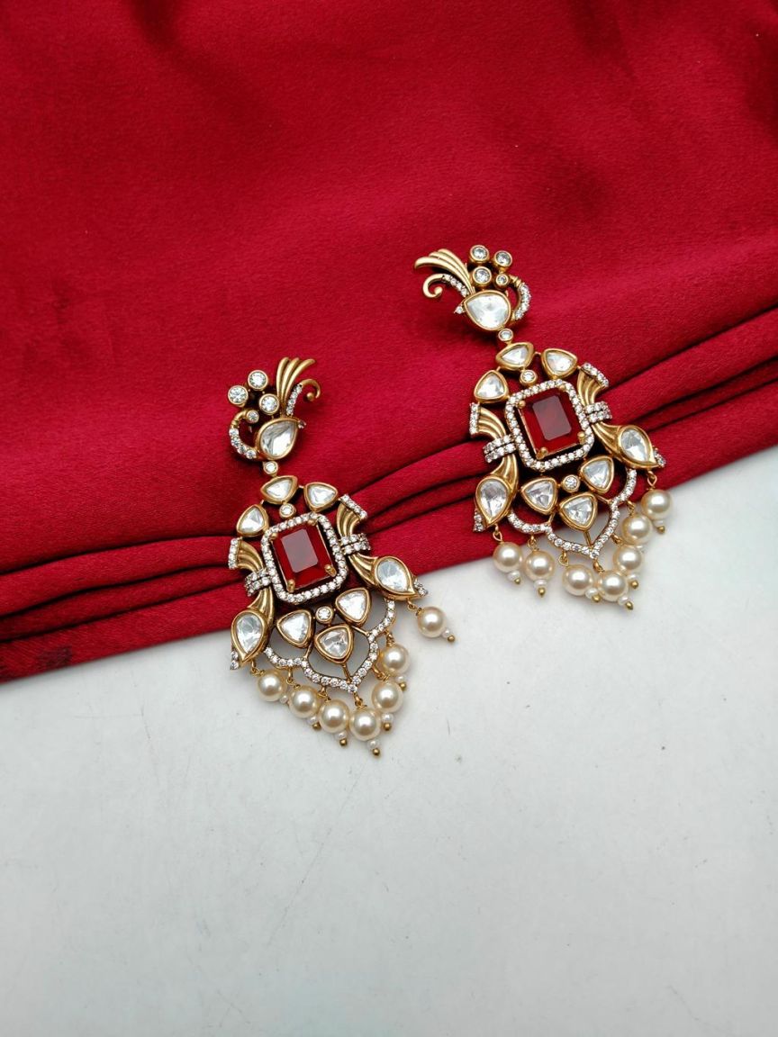 EARRINGS IN KUNDAN (VILANDI) STYLE | DESIGN - 80168