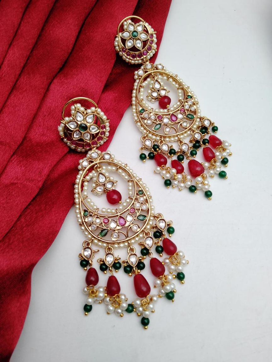 EARRINGS IN KUNDAN (VILANDI) STYLE | DESIGN - 80174