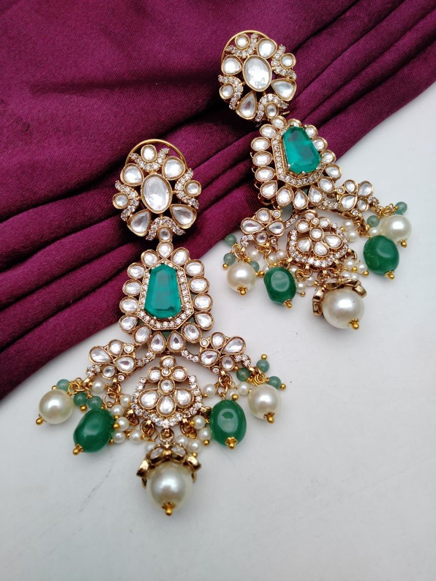 EARRINGS IN KUNDAN (VILANDI) STYLE | DESIGN - 80175