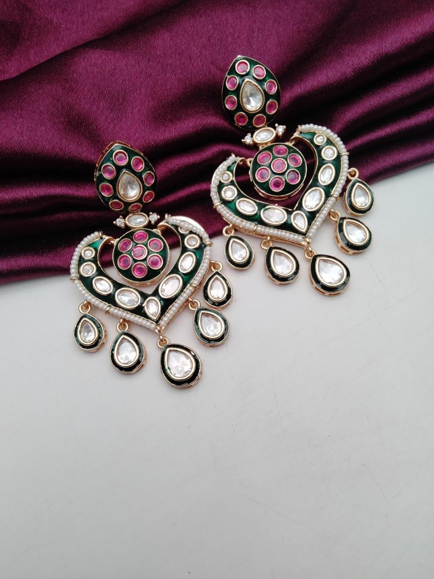 EARRINGS IN KUNDAN (VILANDI) STYLE | DESIGN - 80178