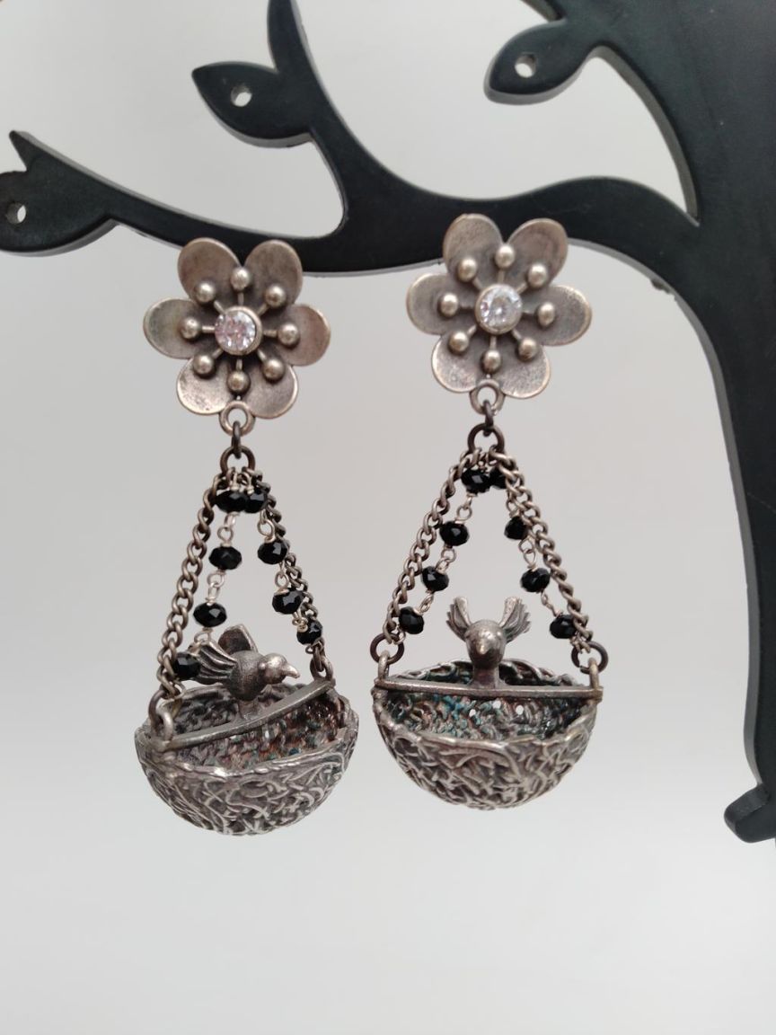 EARRINGS IN OXYDIZED POLISHED STYLE | DESIGN - 96608