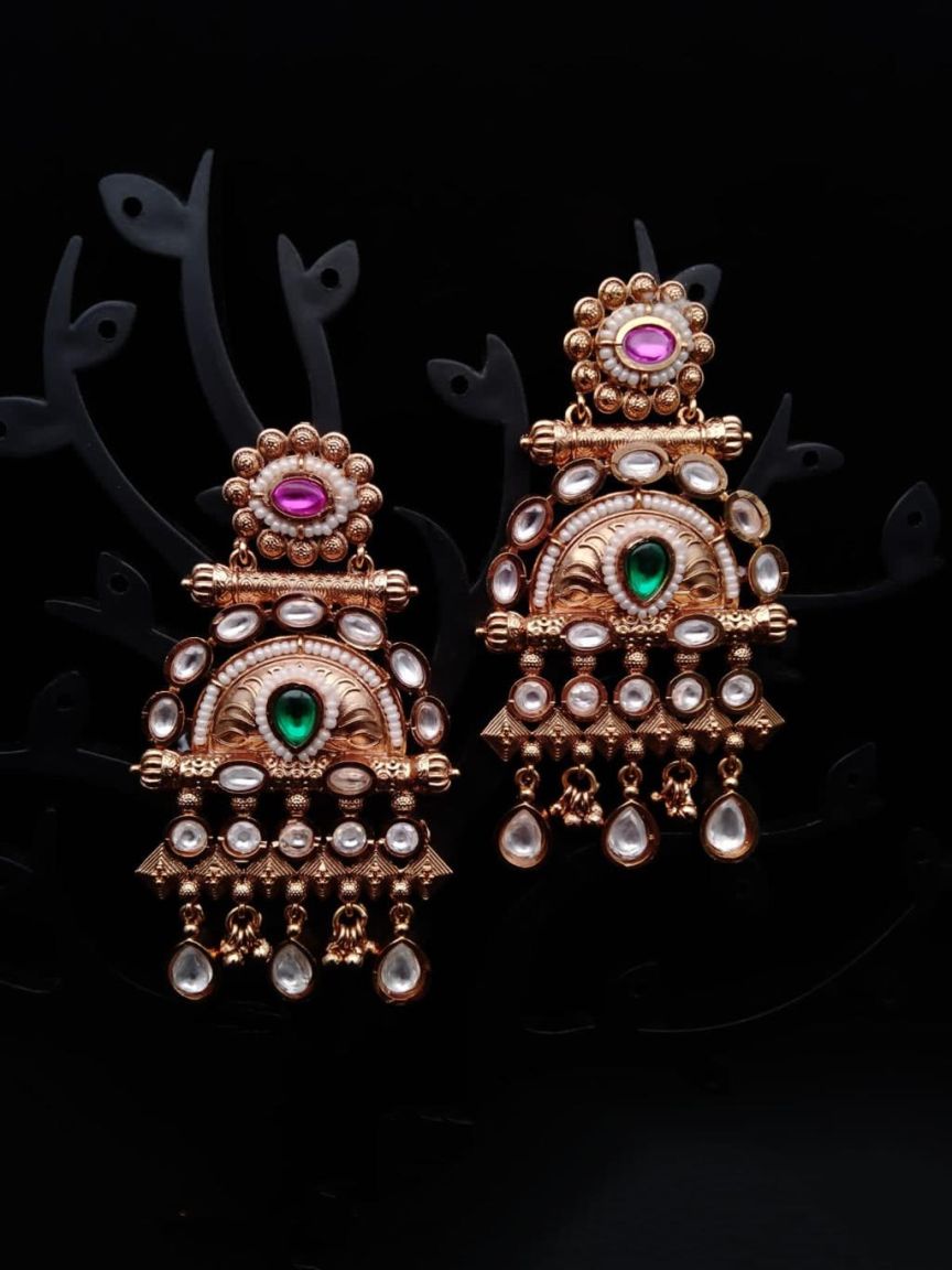 EARRINGS IN POLKI (GOLD POLISH) STYLE | DESIGN - 49054