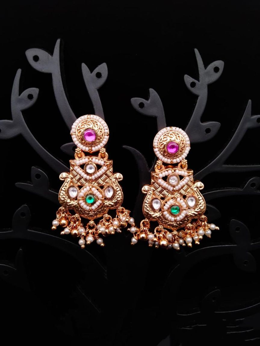 EARRINGS IN POLKI (GOLD POLISH) STYLE | DESIGN - 49063