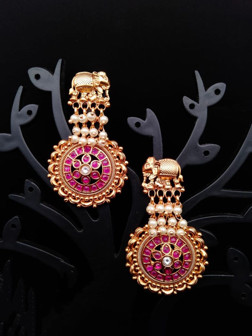EARRINGS IN POLKI (GOLD POLISH) STYLE | DESIGN - 49065
