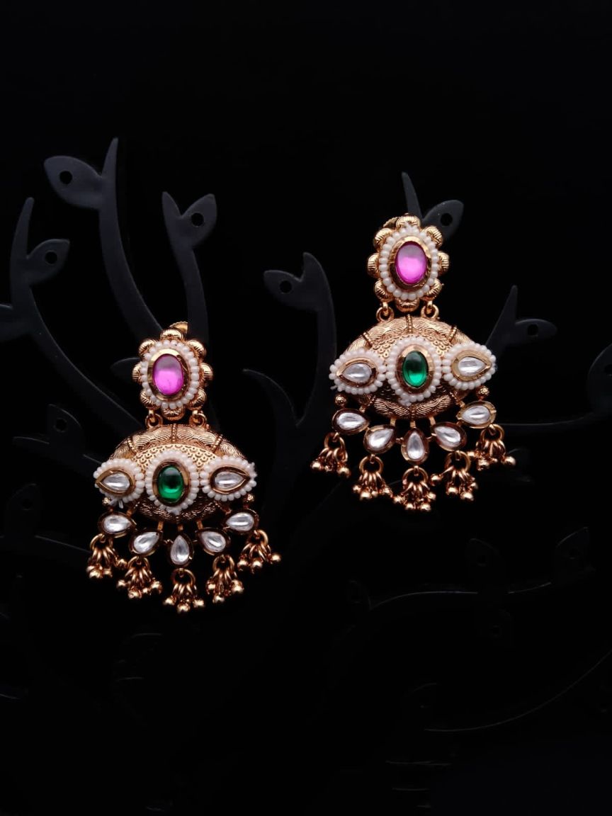 EARRINGS IN POLKI (GOLD POLISH) STYLE | DESIGN - 49067