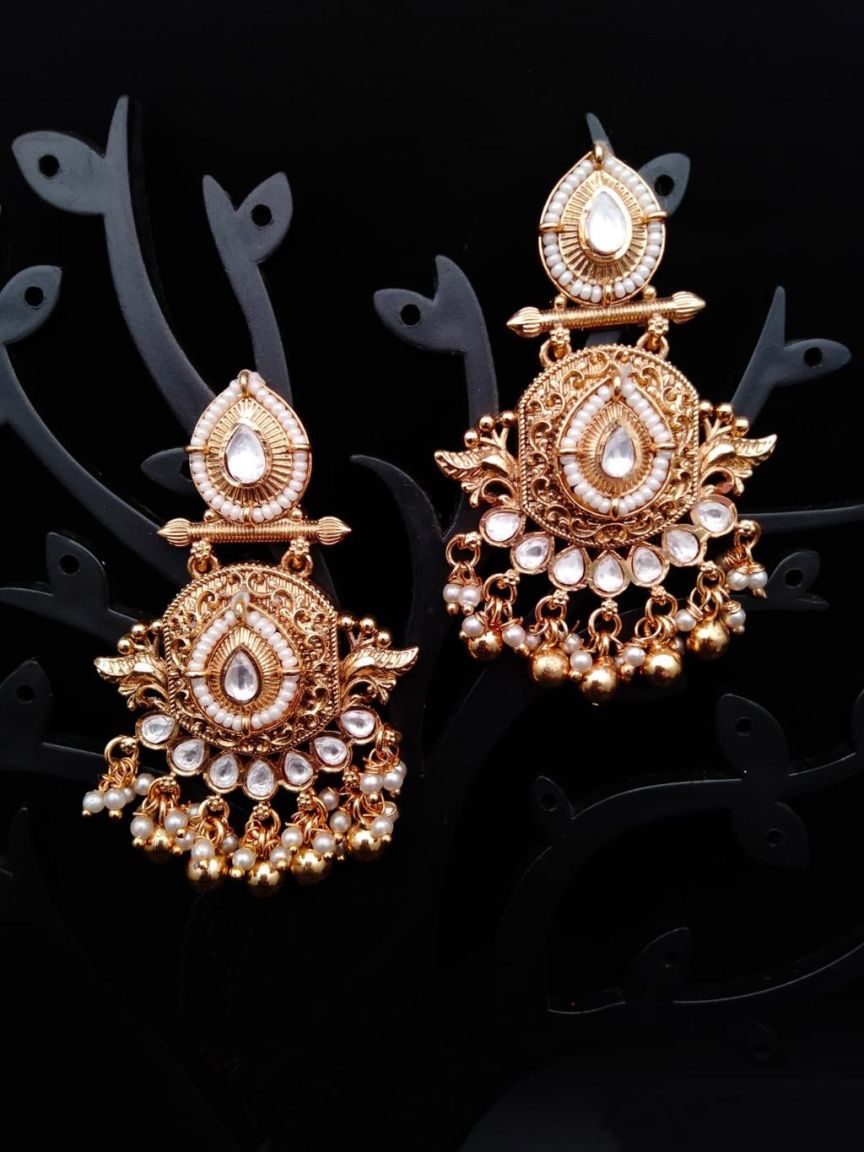 EARRINGS IN POLKI (GOLD POLISH) STYLE | DESIGN - 49070