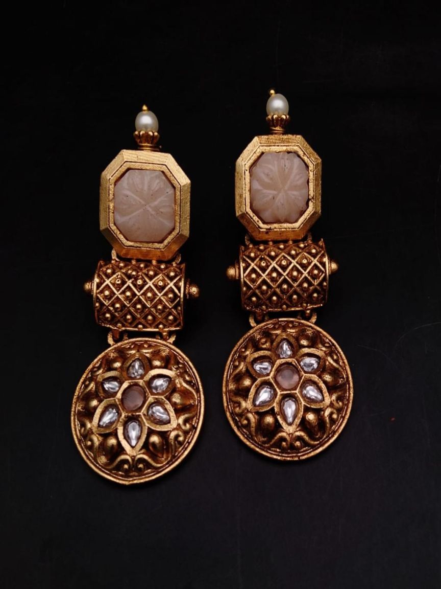 EARRINGS IN POLKI (GOLD POLISH) STYLE | DESIGN - 49082
