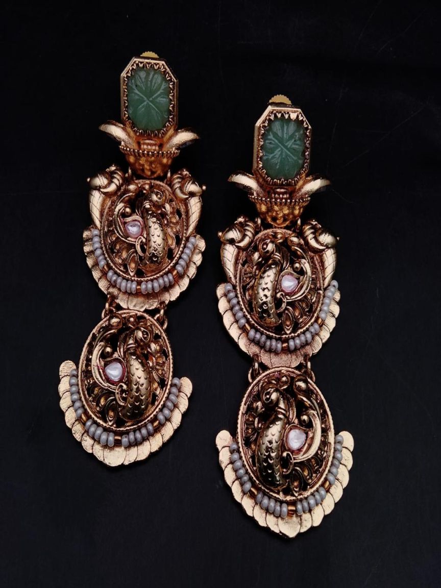 EARRINGS IN POLKI (GOLD POLISH) STYLE | DESIGN - 49083