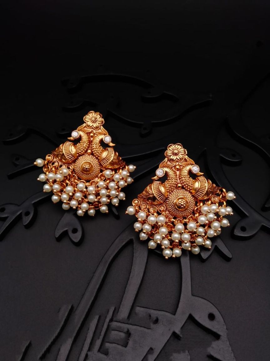 EARRINGS IN POLKI (GOLD POLISH) STYLE | DESIGN - 49094
