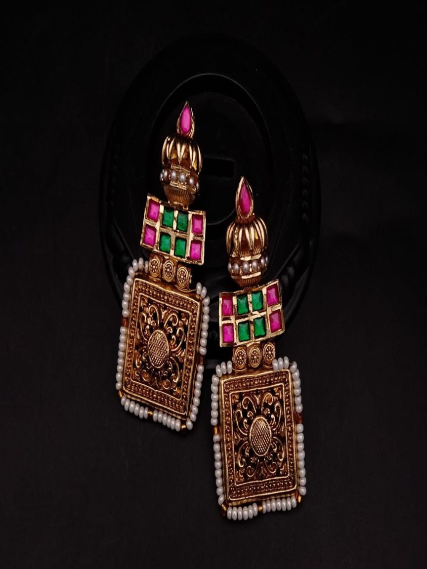 EARRINGS IN POLKI (GOLD POLISH) STYLE | DESIGN - 49096