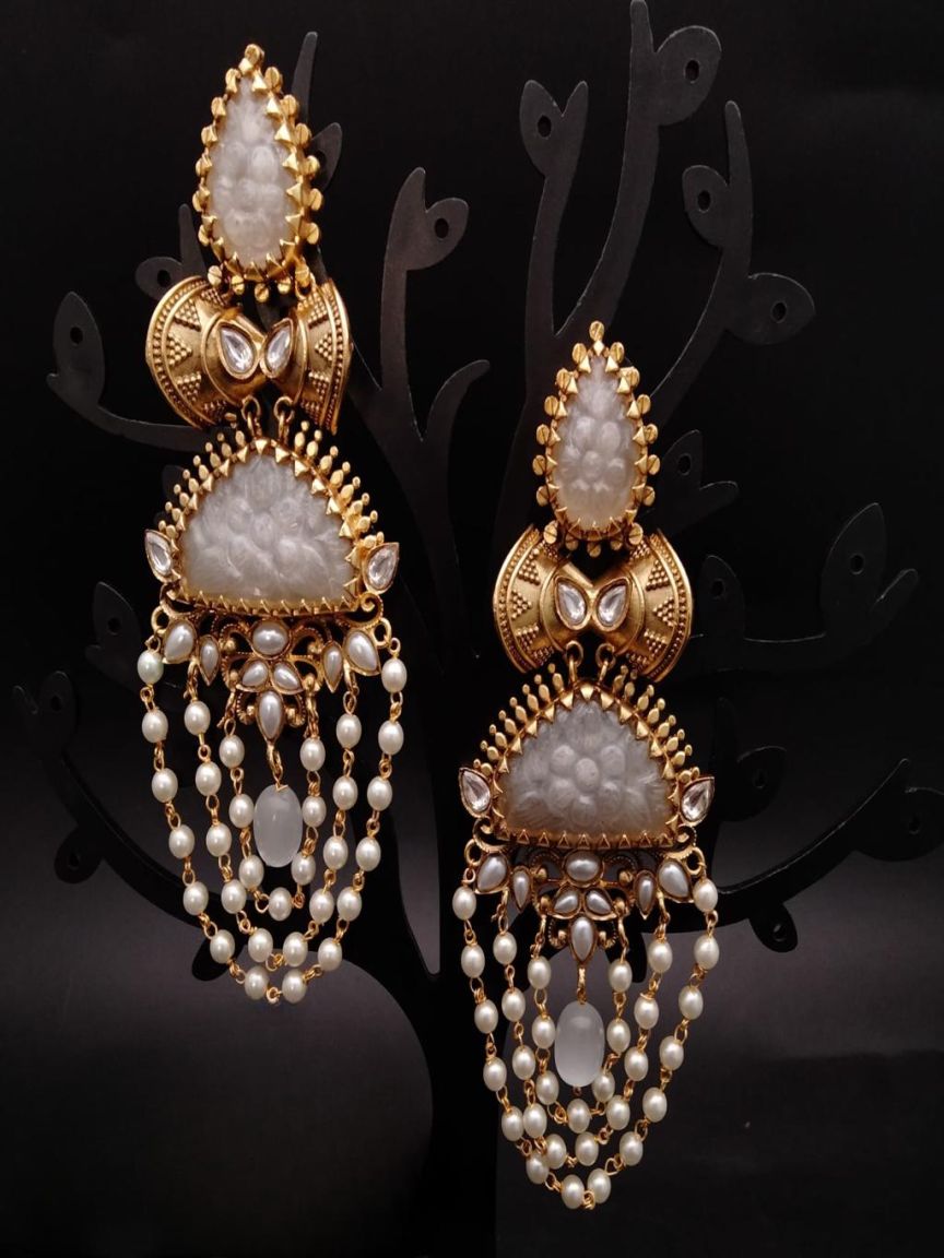 EARRINGS IN POLKI (GOLD POLISH) STYLE | DESIGN - 49100