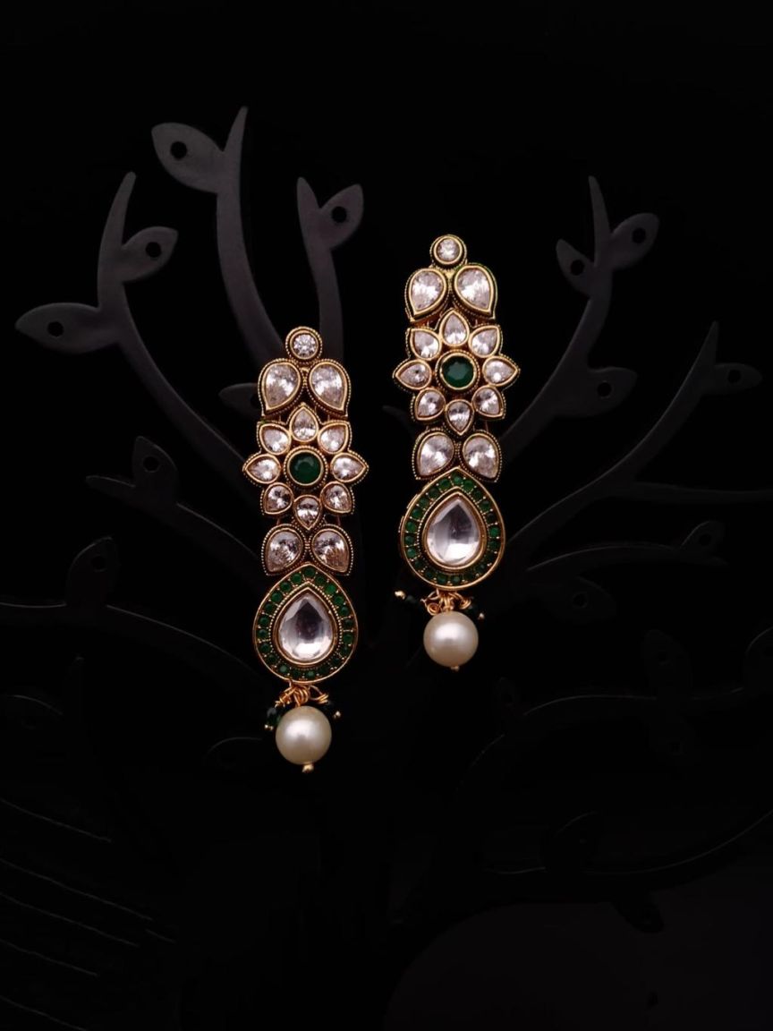 EARRINGS IN POLKI (GOLD POLISH) STYLE | DESIGN - 49102