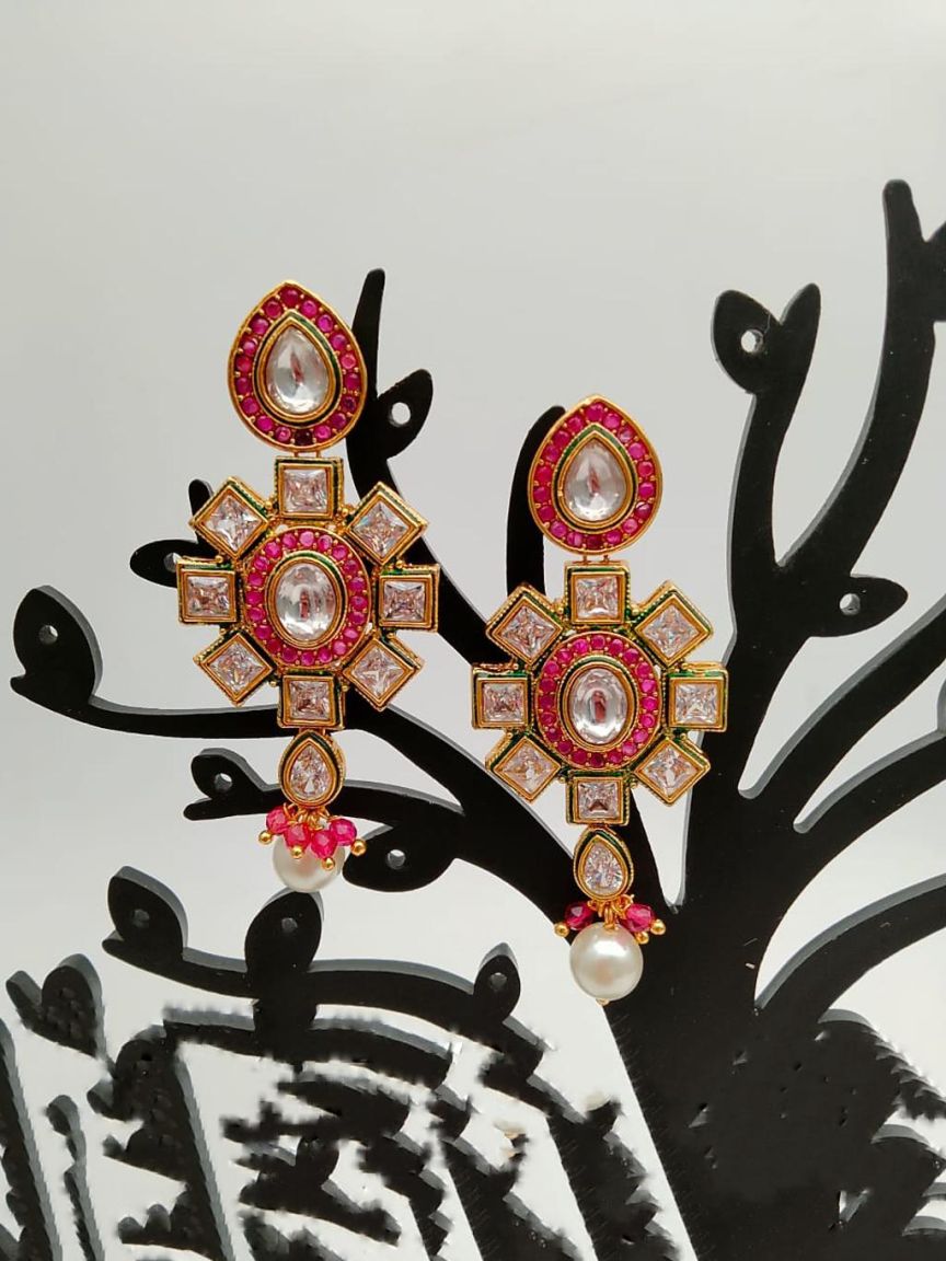 EARRINGS IN POLKI (GOLD POLISH) STYLE | DESIGN - 49107