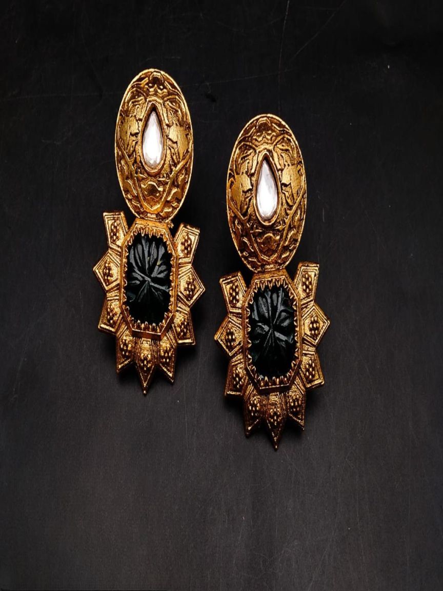 EARRINGS IN POLKI (GOLD POLISH) STYLE | DESIGN - 49112
