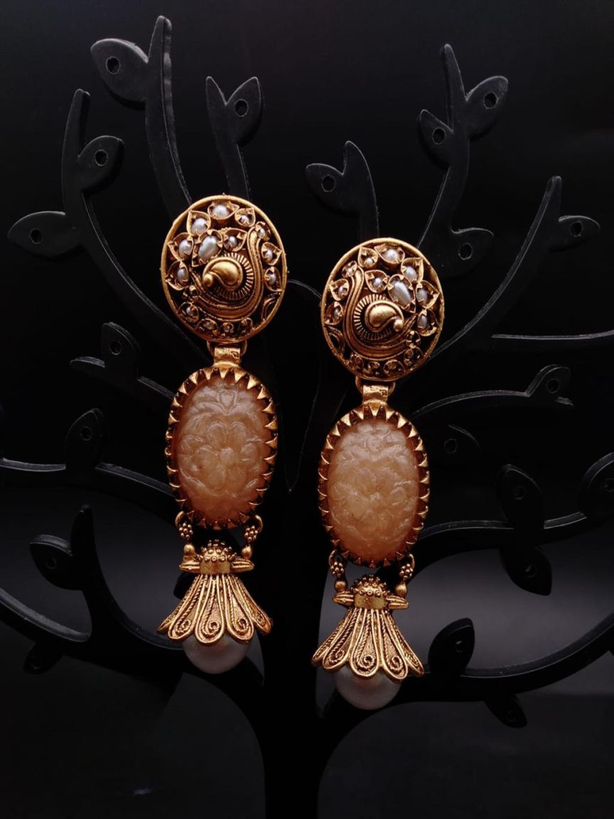 EARRINGS IN POLKI (GOLD POLISH) STYLE | DESIGN - 49113