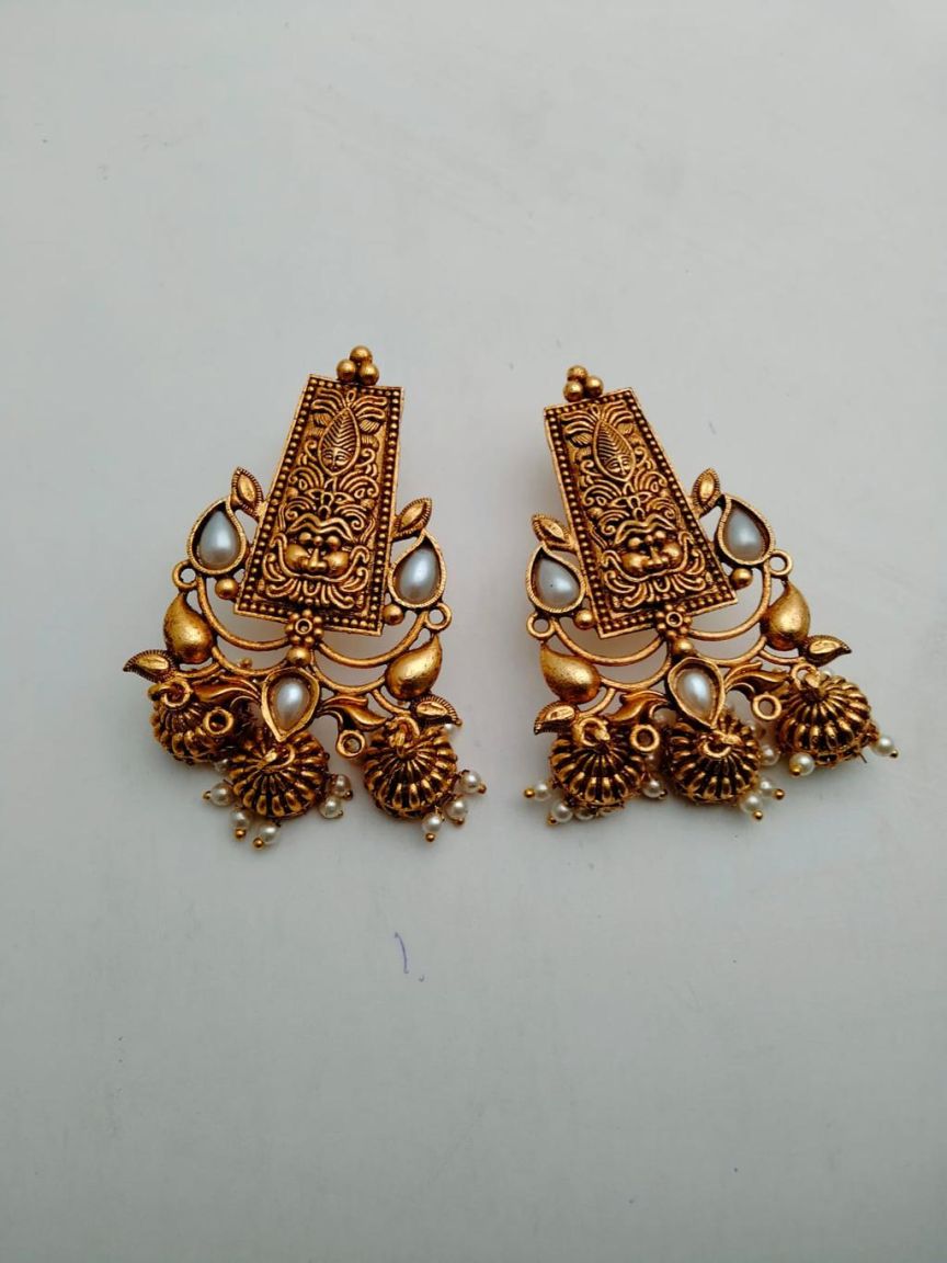 EARRINGS IN POLKI (GOLD POLISH) STYLE | DESIGN - 49115