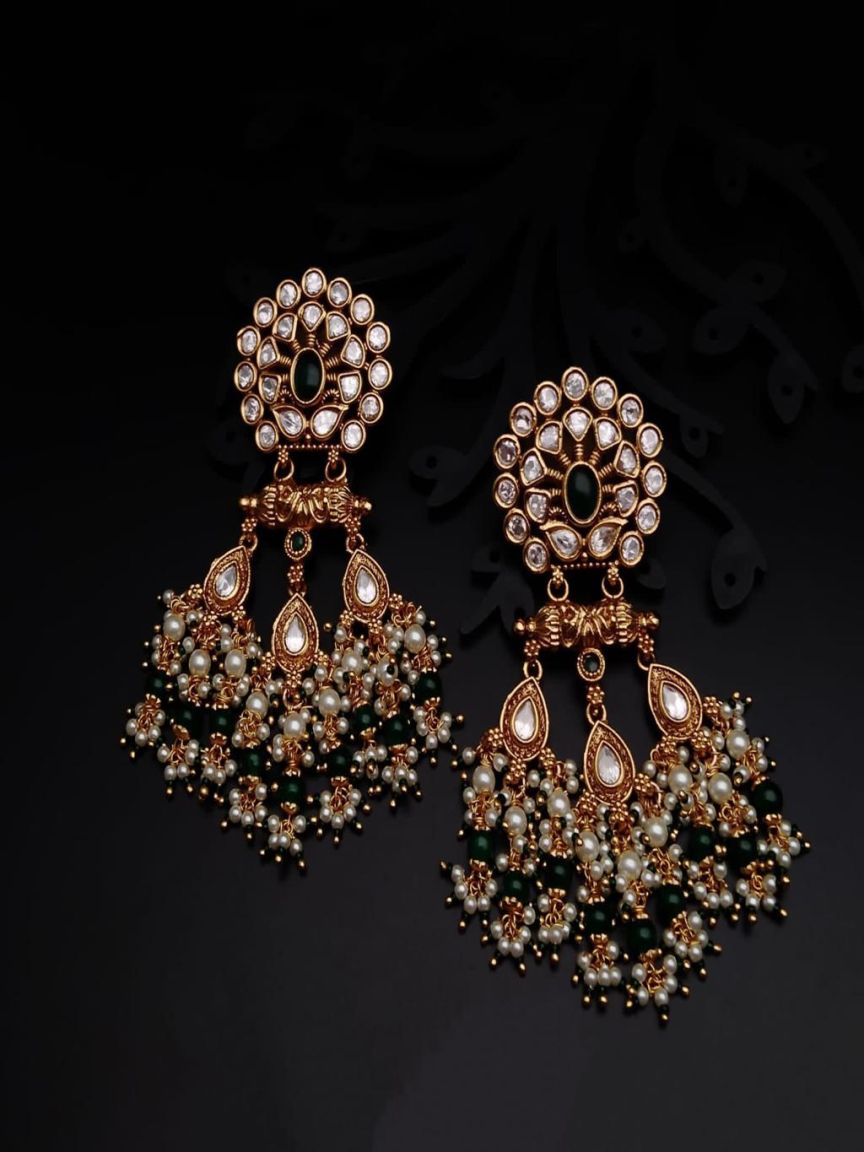 EARRINGS IN POLKI (GOLD POLISH) STYLE | DESIGN - 49116