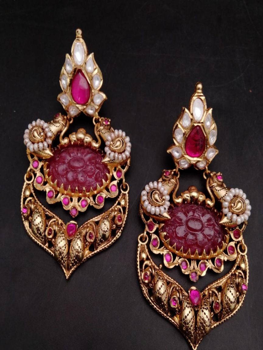 EARRINGS IN POLKI (GOLD POLISH) STYLE | DESIGN - 49117