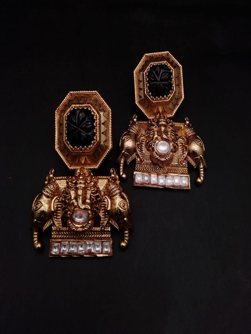 EARRINGS IN POLKI (GOLD POLISH) STYLE | DESIGN - 49118