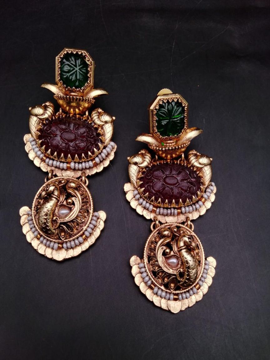 EARRINGS IN POLKI (GOLD POLISH) STYLE | DESIGN - 49119
