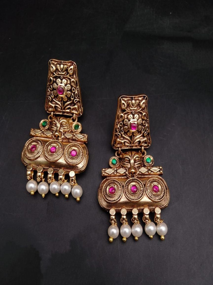 EARRINGS IN POLKI (GOLD POLISH) STYLE | DESIGN - 49120