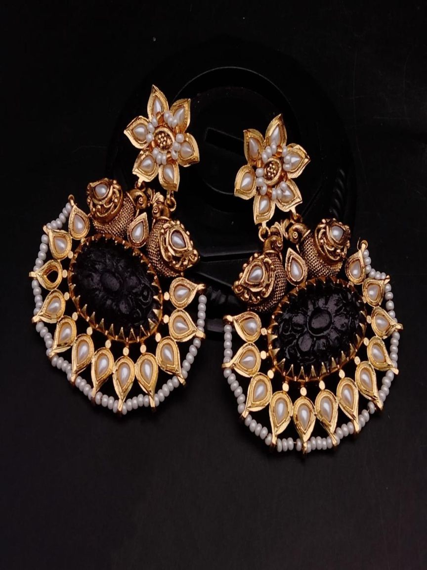 EARRINGS IN POLKI (GOLD POLISH) STYLE | DESIGN - 49121