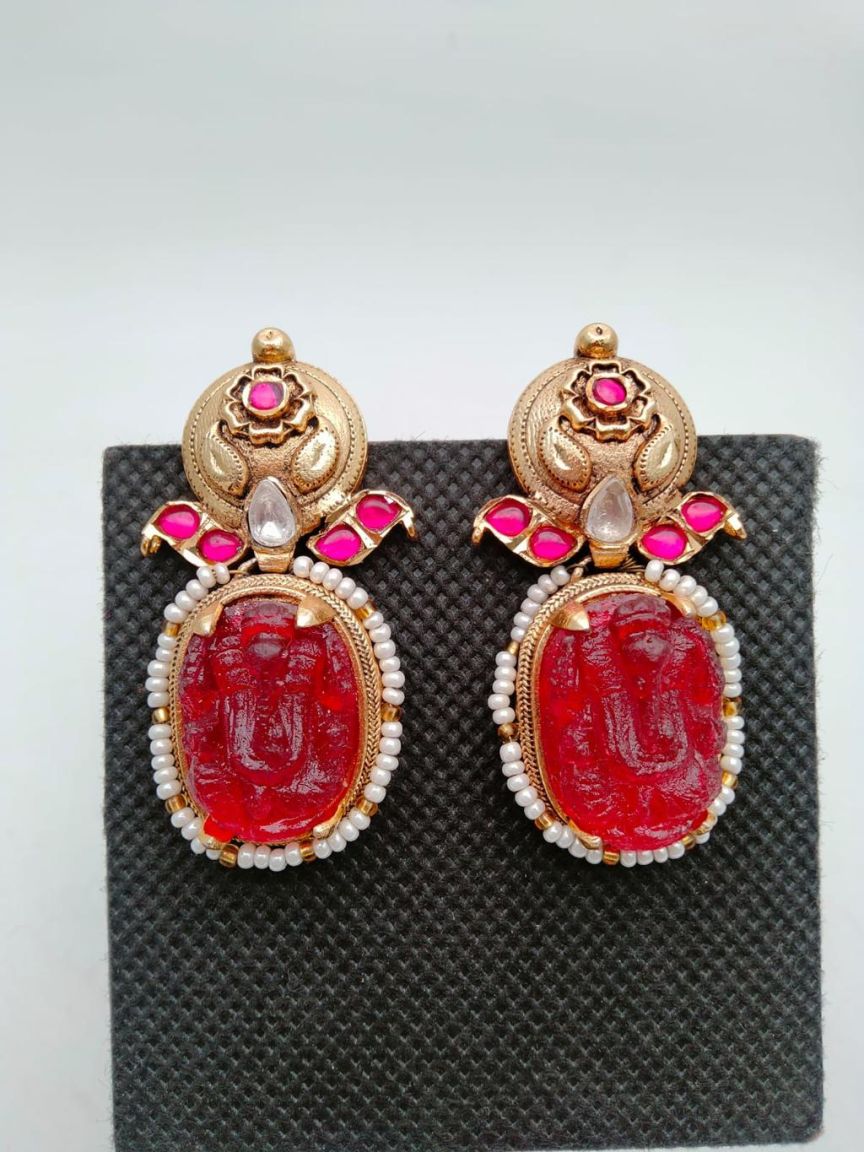 EARRINGS IN POLKI (GOLD POLISH) STYLE | DESIGN - 49122