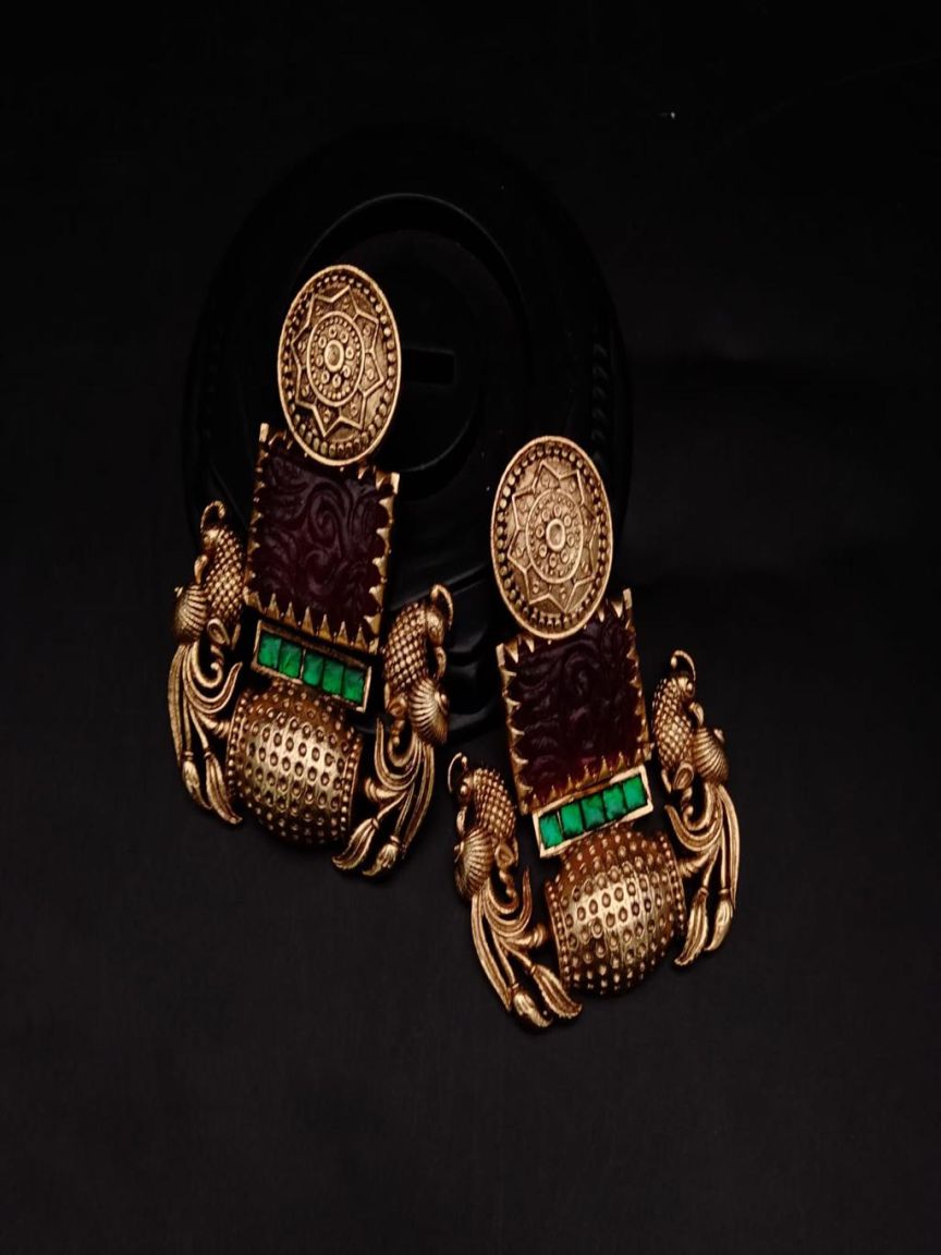 EARRINGS IN POLKI (GOLD POLISH) STYLE | DESIGN - 49124