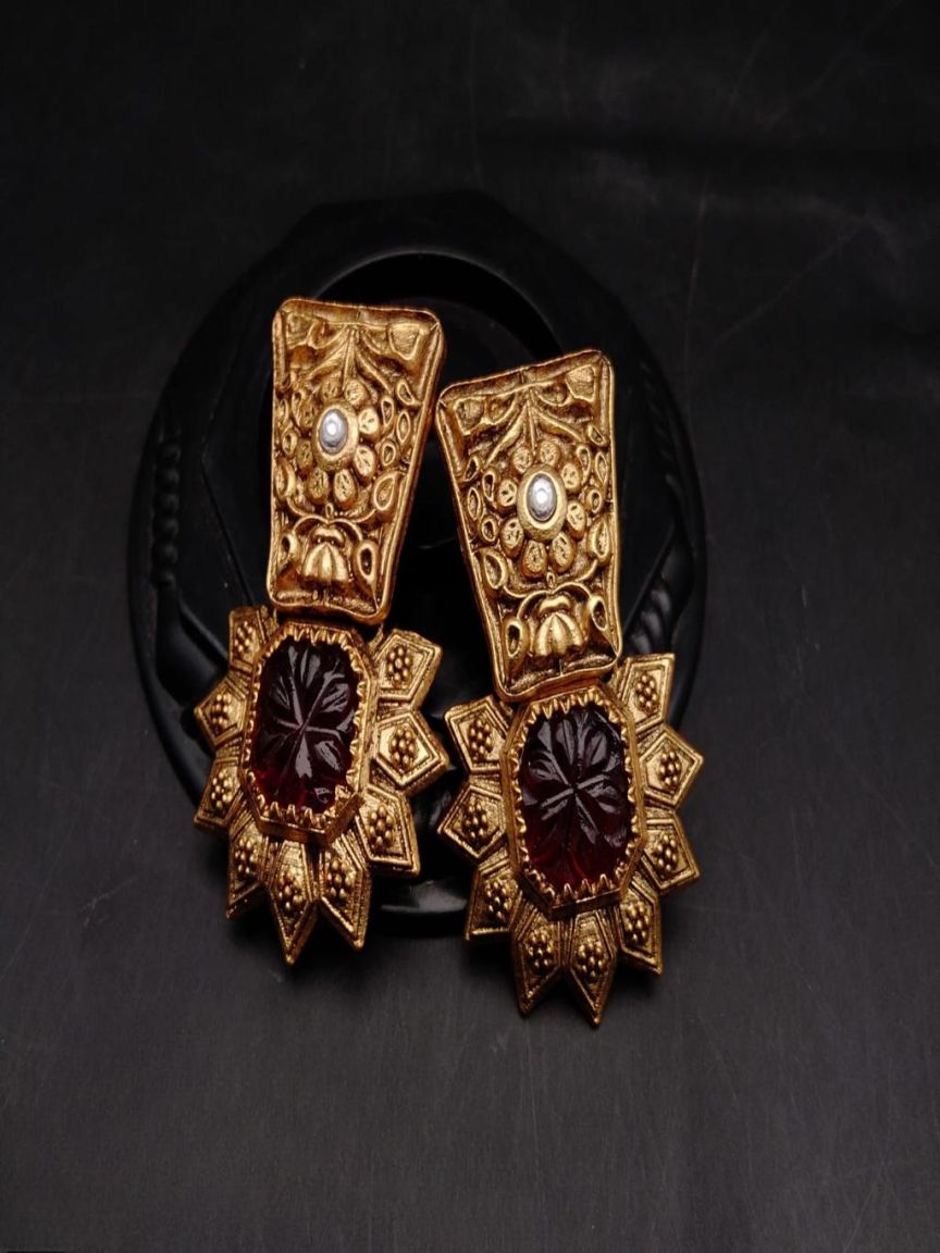 EARRINGS IN POLKI (GOLD POLISH) STYLE | DESIGN - 49126