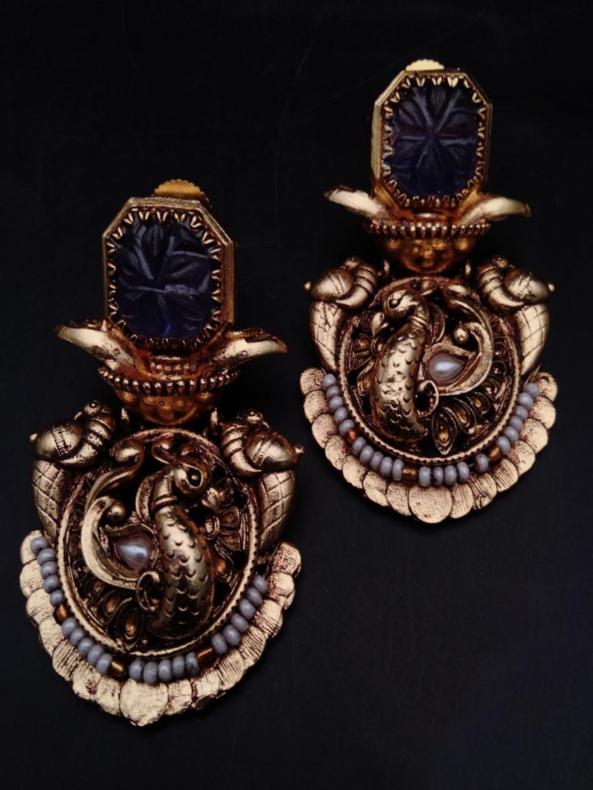 EARRINGS IN POLKI (GOLD POLISH) STYLE | DESIGN - 49128