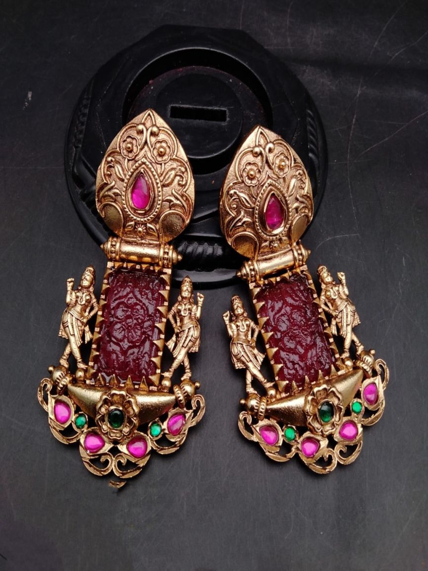 EARRINGS IN POLKI (GOLD POLISH) STYLE | DESIGN - 49129