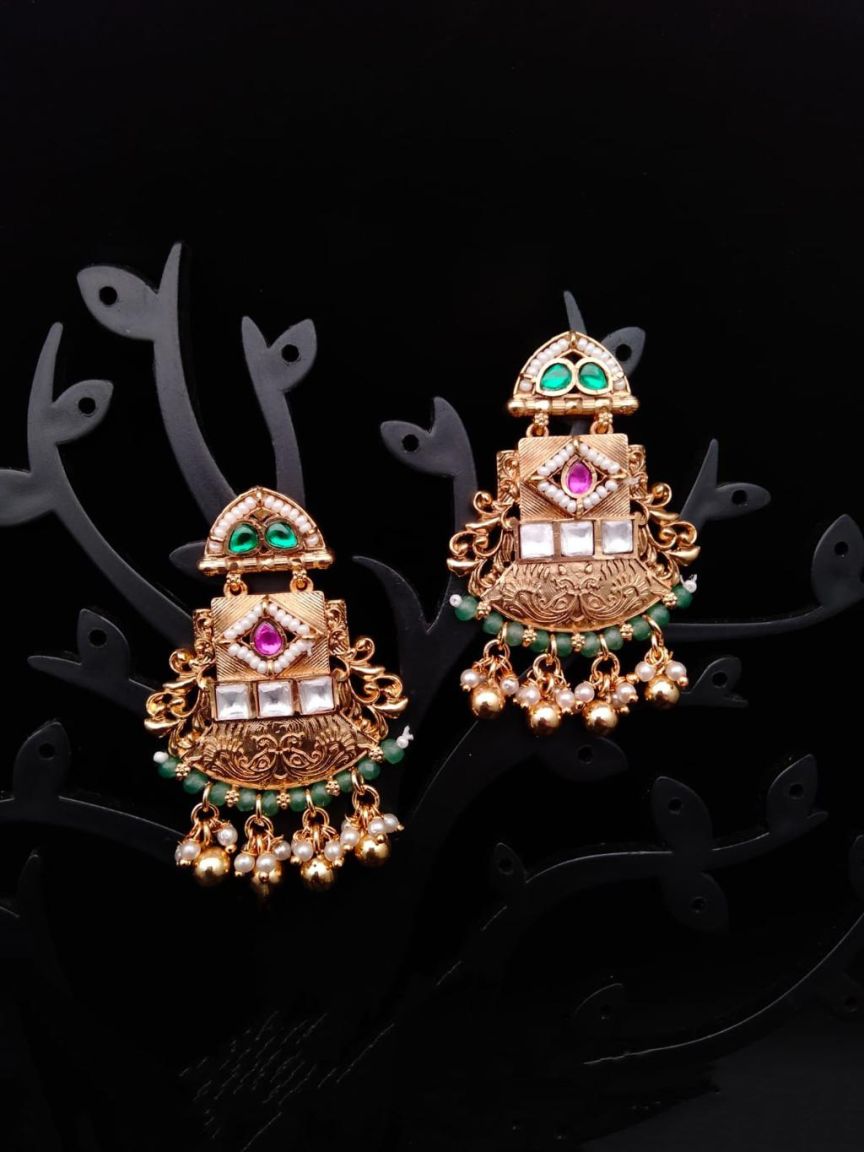 EARRINGS IN POLKI (GOLD POLISH) STYLE | DESIGN - 49132