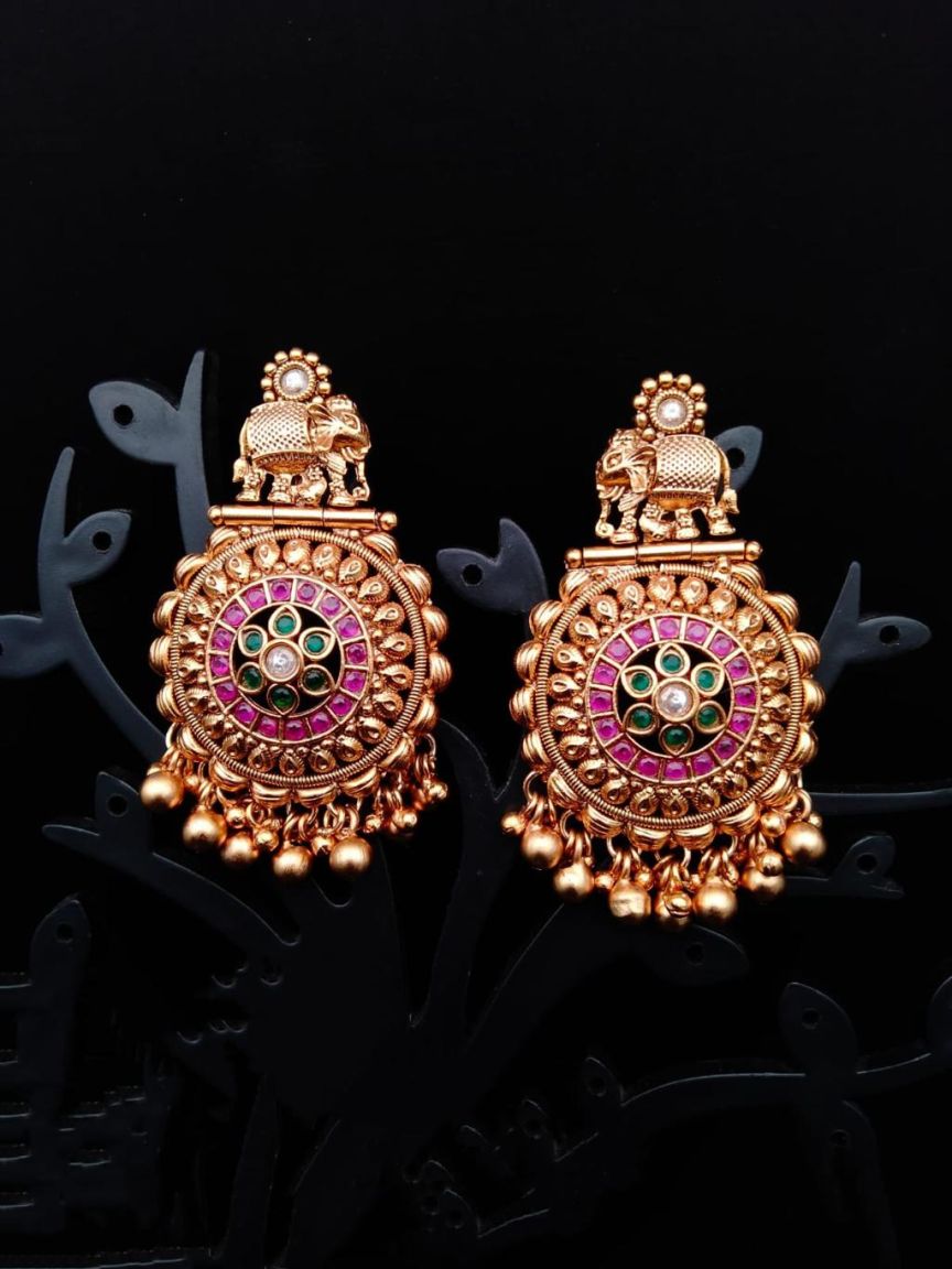 EARRINGS IN POLKI (GOLD POLISH) STYLE | DESIGN - 49133